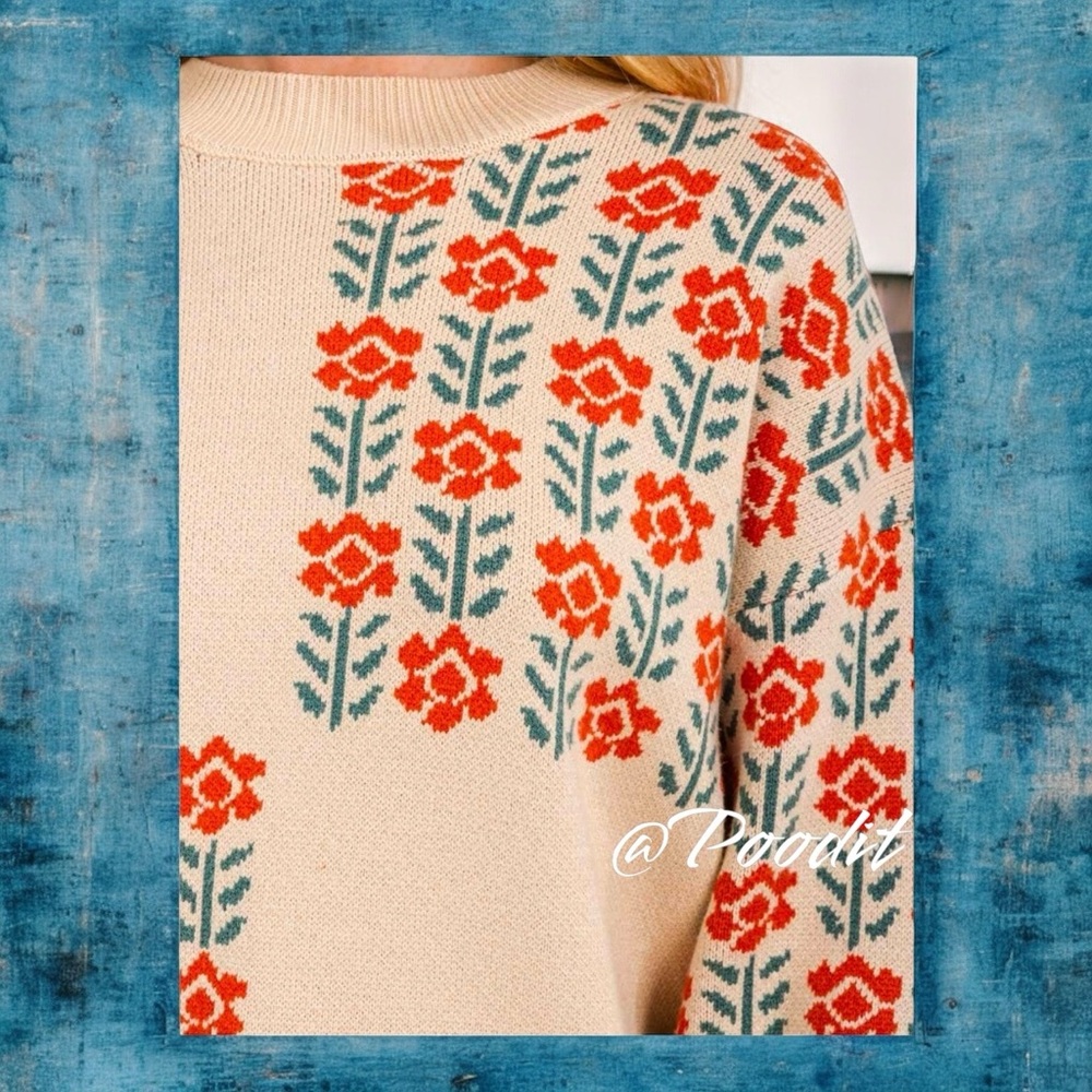 POLAGRAM Floral print pull over sweater S M L - Picture 8 of 9